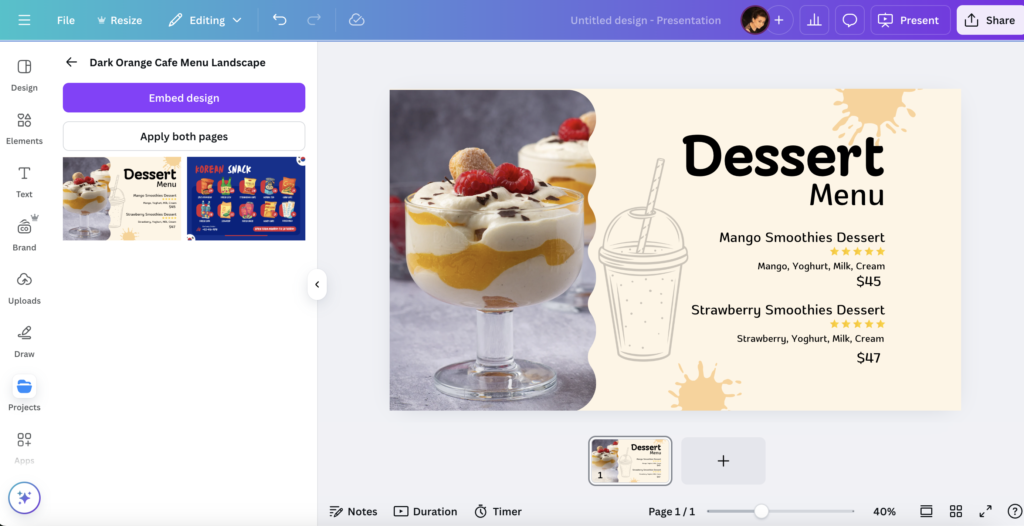 Digital menu board